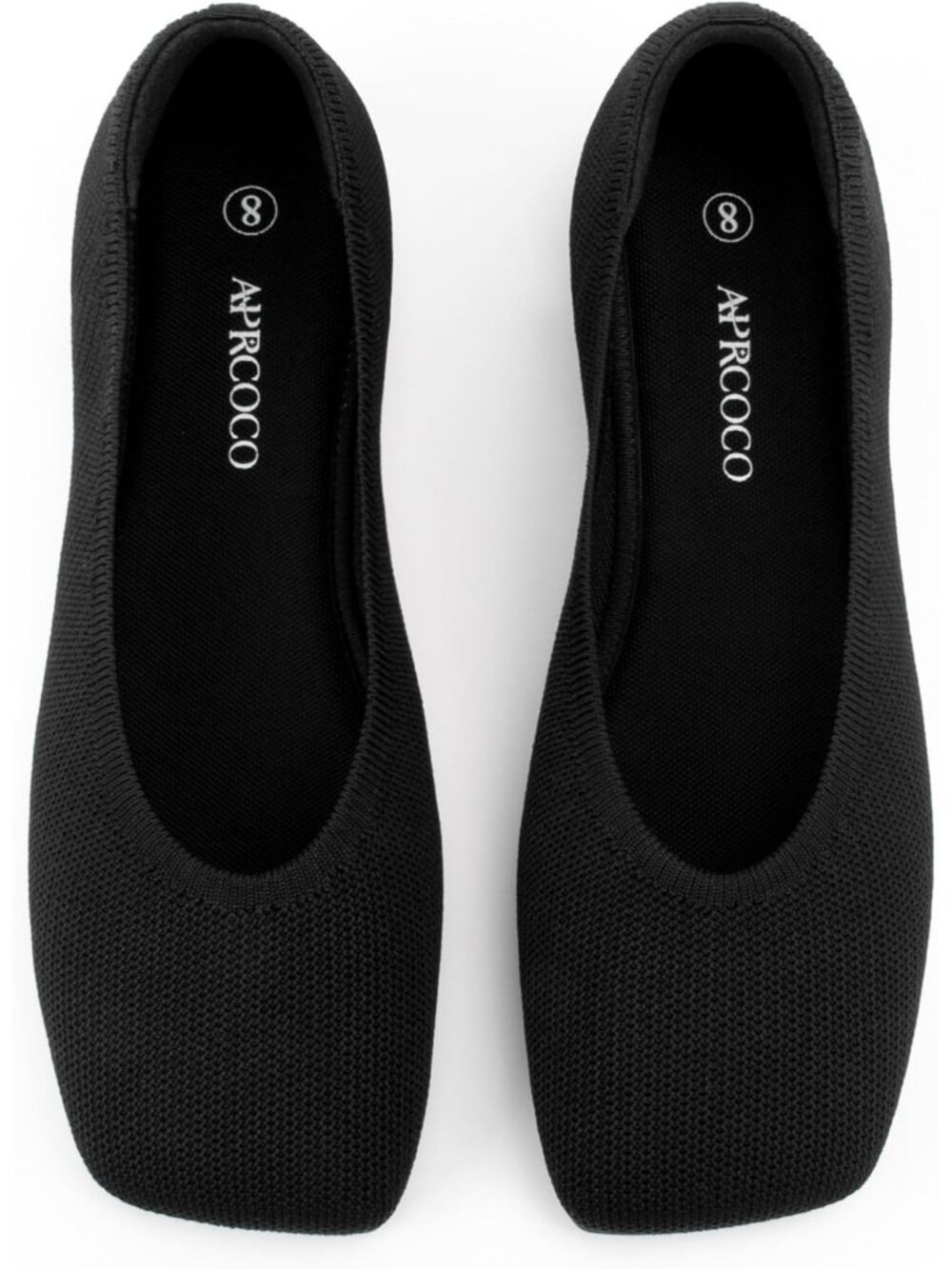 Women's Black Wide Toe Box Square Toe Washable Knit Slip On Ballet Flat Shoes